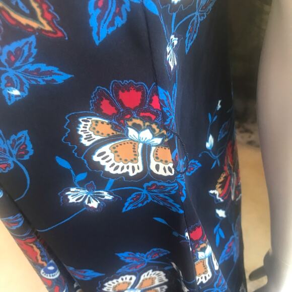 H&M Floral Blue Black V-Neck Button Down Midi Dress Women's Size 4 - Picture 5 of 10